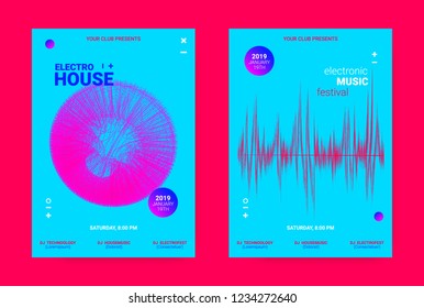 Music Event Banner. Techno Sound Wave Poster. Vector Amplitude of Dotted Lines. Wave Music Equalizer Concept. Promotion of Night Event. Poster for Announcement of Dj Performance. Flyer for Dance Event