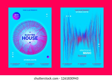 Music Event Banner. Techno Sound Wave Poster. Vector Amplitude of Dotted Lines. Wave Music Equalizer Concept. Promotion of Night Event. Poster for Announcement of Dj Performance. Flyer for Dance Event