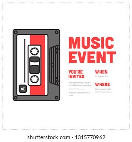 Music Event Cassette Invitation Design with Where and When Details