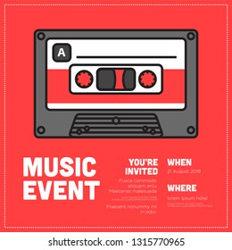Music Event Cassette Invitation Design with Where and When Details