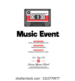 Music Event Cassette Invitation Design with Where and When Details