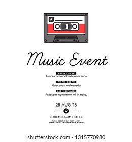 Music Event Cassette Invitation Design with Where and When Details