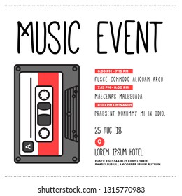 Music Event Cassette Invitation Design with Where and When Details