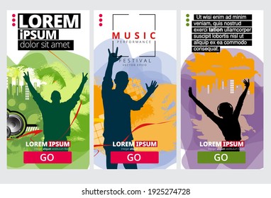 Music event concept for internet banners, social media banners, headers of websites, vector illustration