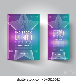 Music event design. Suitable for poster, promotional leaflet, invitation, banner or magazine cover. Set of templates with vintage colors. Background texture folded paper. Vector. Editable by layers.