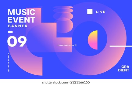 Music Event Geometric Abstract Banner Template, Minimal Gradient Abstract Background for Poster Flyer Presentation and Cover.  Vector Illustration