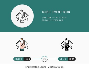 Music Event Icon Isolated on White Background. Concert Festival Thin Line Symbol Stock Vector Illustration For Mobile App And Web Design.