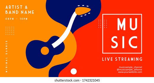 Music event live streaming banner templates. Trendy stylish abstract guitar instrument background layout for publication and print. stay at home during a pandemic with a music