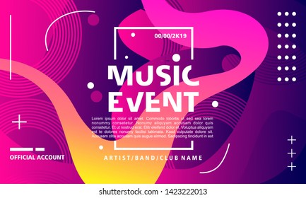 Music event poster design template on colorful background. With flowing shape illustration. For web banner, print, and others.