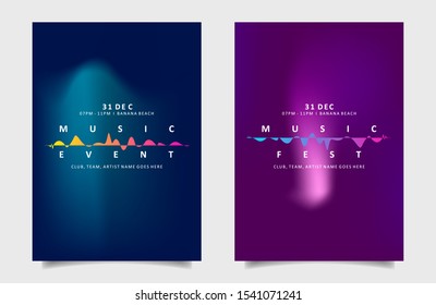 Music event poster template with lighting effect. A4 promotion publication for print. Editable vector illustration.