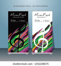 Music Event Roll up banner design. Standing flyer template for Jazz music festival 