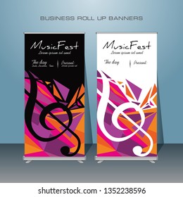 Music Event Roll up banner design. Standing flyer template for Jazz music festival 