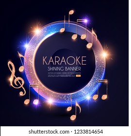 Music Event Shining Banner with Golden Notes and Lights. Festival Design Template. Vector illustration