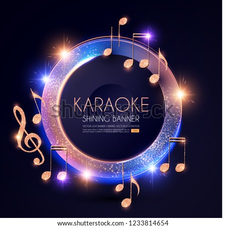 Music Event Shining Banner with Golden Notes and Lights. Festival Design Template. Vector illustration