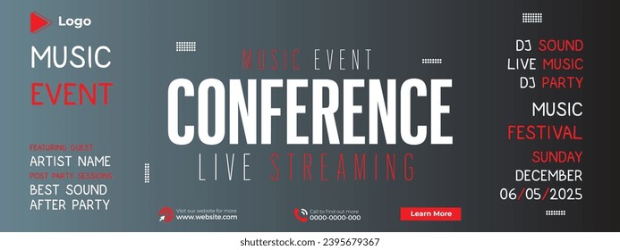 Music event social media facebook banner design | conference banner | live streaming event banner | music event banner design | promotion music event conference live stream facebook thumbnail template