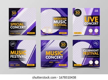 Music event square banner for social media post template