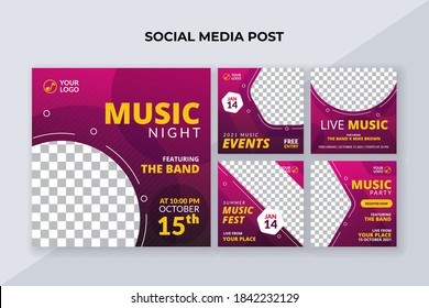 Music event square banner. Suitable for music flyer or poster and social media post template