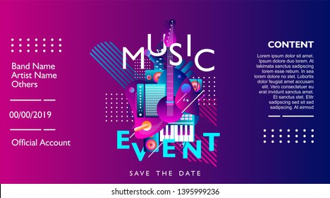 Music event wallpaper poster banner with colorful shape on purple gradient background