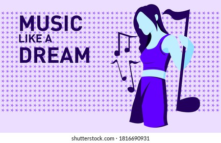 Music Fan girl character vector graphic illustration for your background resource or banner
