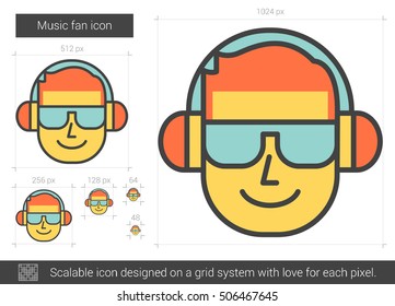 Music fan vector line icon isolated on white background. Music fan line icon for infographic, website or app. Scalable icon designed on a grid system.