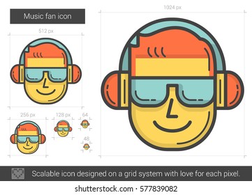 Music fan vector line icon isolated on white background. Music fan line icon for infographic, website or app. Scalable icon designed on a grid system.