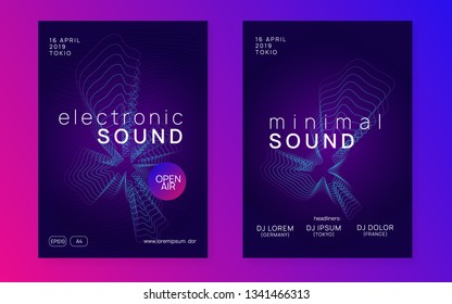 Music fest. Creative show banner set. Dynamic gradient shape and line. Music fest neon flyer. Electro dance. Electronic trance sound. Techno dj party. Club event poster.