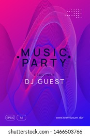 Music fest. Curvy concert banner template. Dynamic gradient shape and line. Music fest neon flyer. Electro dance. Electronic trance sound. Techno dj party. Club event poster.