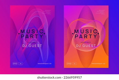 Music fest. Curvy concert brochure set. Dynamic fluid shape and line. Music fest neon flyer. Electro dance. Electronic trance sound. Techno dj party. Club event poster.