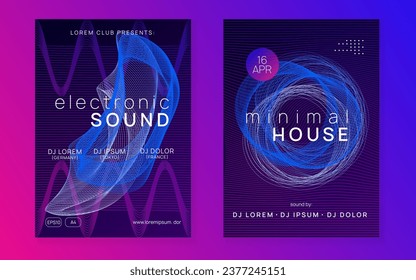 Music fest. Curvy show banner set. Dynamic gradient shape and line. Music fest neon flyer. Electro dance. Electronic trance sound. Techno dj party. Club event poster.