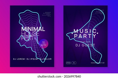 Music fest. Digital concert banner set. Dynamic fluid shape and line. Music fest neon flyer. Electro dance. Electronic trance sound. Techno dj party. Club event poster.