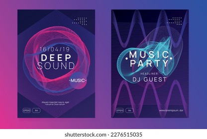 Music fest. Digital show brochure set. Dynamic fluid shape and line. Music fest neon flyer. Electro dance. Electronic trance sound. Techno dj party. Club event poster.