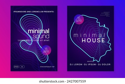 Music fest. Digital show brochure set. Dynamic fluid shape and line. Music fest neon flyer. Electro dance. Electronic trance sound. Techno dj party. Club event poster.