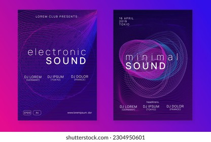 Music fest. Digital show magazine set. Dynamic fluid shape and line. Music fest neon flyer. Electro dance. Electronic trance sound. Techno dj party. Club event poster.