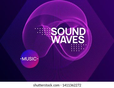 Music fest. Dynamic fluid shape and line. Curvy show cover concept. Music fest neon flyer. Electro dance. Electronic trance sound. Techno dj party. Club event poster.