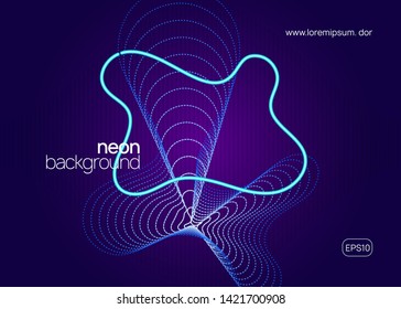 Music fest. Dynamic fluid shape and line. Trendy discotheque invitation concept. Music fest neon flyer. Electro dance. Electronic trance sound. Techno dj party. Club event poster.