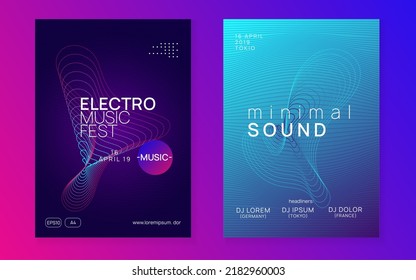 Music fest. Dynamic fluid shape and line. Cool concert brochure set. Music fest neon flyer. Electro dance. Electronic trance sound. Techno dj party. Club event poster.