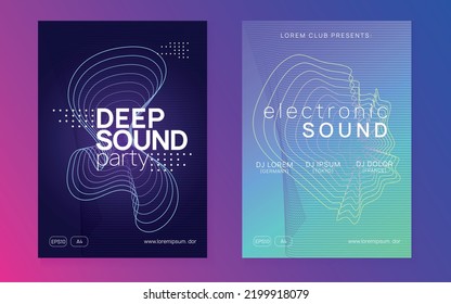 Music fest. Dynamic fluid shape and line. Digital concert invitation set. Music fest neon flyer. Electro dance. Electronic trance sound. Techno dj party. Club event poster.