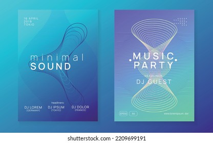 Music fest. Dynamic fluid shape and line. Commercial show cover set. Music fest neon flyer. Electro dance. Electronic trance sound. Techno dj party. Club event poster.