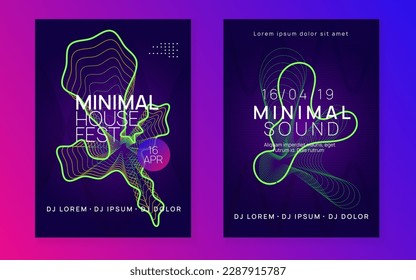Music fest. Dynamic fluid shape and line. Wavy concert invitation set. Music fest neon flyer. Electro dance. Electronic trance sound. Techno dj party. Club event poster.