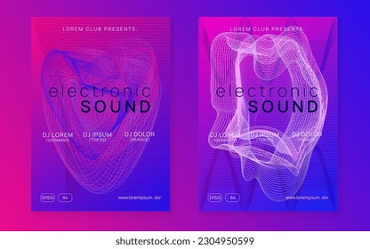 Music fest. Dynamic fluid shape and line. Modern discotheque cover set. Music fest neon flyer. Electro dance. Electronic trance sound. Techno dj party. Club event poster.