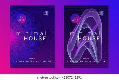 Music fest. Dynamic fluid shape and line. Wavy discotheque cover set. Music fest neon flyer. Electro dance. Electronic trance sound. Techno dj party. Club event poster.