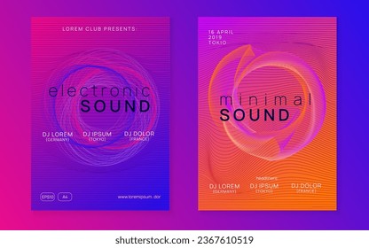 Music fest. Dynamic fluid shape and line. Energy concert cover set. Music fest neon flyer. Electro dance. Electronic trance sound. Techno dj party. Club event poster.