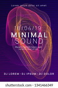 Music fest. Dynamic gradient shape and line. Geometric show magazine design. Music fest neon flyer. Electro dance. Electronic trance sound. Techno dj party. Club event poster.