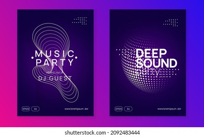 Musikfest. Dynamische Farbverlauf-Form und Linie. Trendy Konzert Cover Set. Musifest Neonflyer. Elektro-Tanz. Elektronischer Trance-Sound. Techno dj Party. Club-Event-Poster.