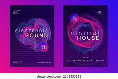 Music fest. Dynamic gradient shape and line. Trendy show magazine set. Music fest neon flyer. Electro dance. Electronic trance sound. Techno dj party. Club event poster.
