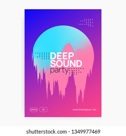 Music fest. Dynamic indie party cover template. Electronic sound. Night dance lifestyle holiday. Fluid holographic gradient shape and line. Summer poster and music fest flyer.