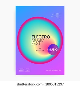 Music fest. Dynamic techno event banner layout. Electronic sound. Night dance lifestyle holiday. Fluid holographic gradient shape and line. Summer poster and music fest flyer.