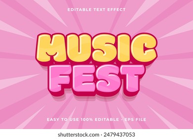 Music fest Editierbarer Texteffekt 3d Trendy Cartoon Vorlage Stil Nette Vektorgrafik