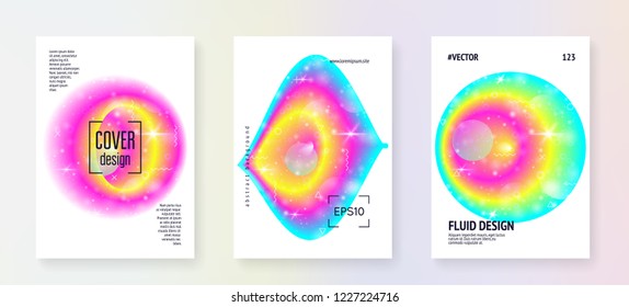 Music fest. Electronic sound. Night dance holiday. Fluid holographic gradient shape and line. Wavy presentation layout set for electro show. Music fest summer poster and flyer.