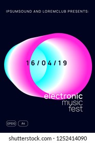 Music fest. Electronic sound. Night dance lifestyle holiday. Fluid holographic gradient shape and line. Futuristic trance concert cover layout. Summer poster and music fest flyer.
